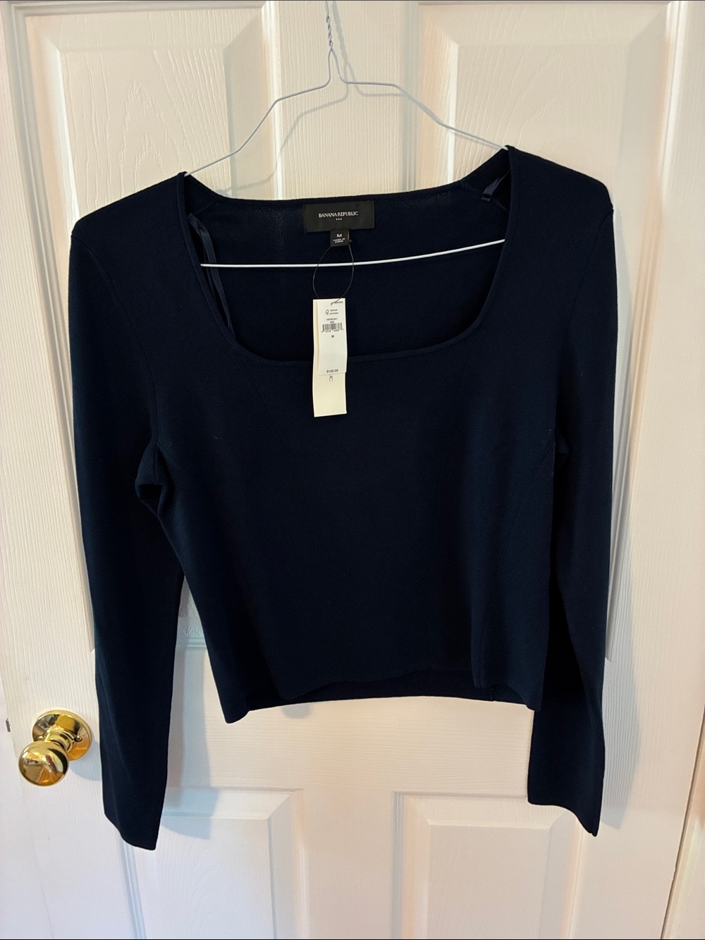 Banana Republic Navy Square Neck Long Sleeve Top